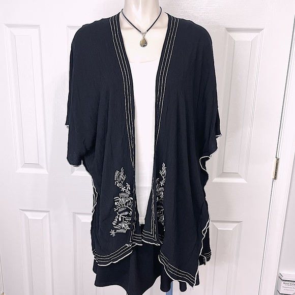 - Jackets & Blazers - JACKET black LAYERING PIECE floral DRESSY embellished stitching BLACK one size